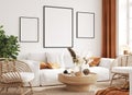 Mock up frame in cozy home interior background, coastal style living room