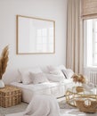 Mock up frame in cozy home interior background, coastal style living room Royalty Free Stock Photo