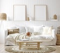 Mock up frame in cozy home interior background, coastal style living room Royalty Free Stock Photo