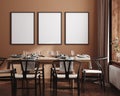 Mock up frame in cozy modern dining room interior