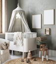 Mock up frame in cozy nursery interior background, Scandinavian style