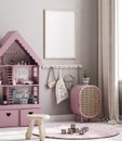 Mock up frame in cozy nursery interior background, Scandinavian style