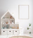 Mock up frame in cozy nursery interior background, Scandinavian style