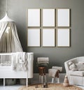 Mock up frame in cozy nursery interior background, Scandinavian style