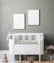 Mock up frame in cozy nursery interior background, Scandinavian style Royalty Free Stock Photo