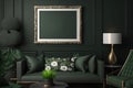 Mock up frame in dark green home interior, Royalty Free Stock Photo