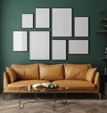 Mock-up frame in dark green home interior Royalty Free Stock Photo