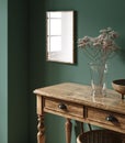 Mock-up frame in dark green home interior Royalty Free Stock Photo