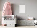Mock up frame in gray clean children room interior background, 3D render