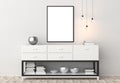Mock up frame in hipster interior background. 3D illustrating. Royalty Free Stock Photo