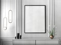 Mock up frame in hipster interior background. 3D illustrating. Royalty Free Stock Photo