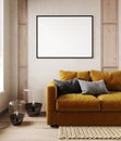 Mock up frame in home interior background, beige room in Scandi-Boho style, 3d render Royalty Free Stock Photo