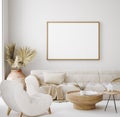 Mock up frame in home interior background, beige room in Scandi-Boho style Royalty Free Stock Photo