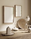 Mock up frame in home interior, Scandi-boho style Royalty Free Stock Photo