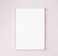 Mock up frame in kids room, single white frame on pink background