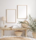 Mock up frame with minimal decor close up in home interior background Royalty Free Stock Photo