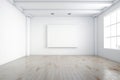 A mock up frame in a minimalist Art Gallery Interior with Blank Canvas Royalty Free Stock Photo