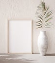 Mock up frame with palm branch in a pot close up, nomadic style Royalty Free Stock Photo