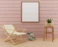 Mock up frame photo with chair design and table decoration in 3D rendering