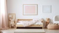 Mock up frame in warm colored girl bedroom. generative ai Royalty Free Stock Photo