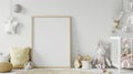 Mock up frame in white cozy children room interior background, Scandinavian style. AI Generative Royalty Free Stock Photo