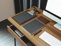 Mock up of generic design computer screen and workspace. 3D rend Royalty Free Stock Photo