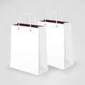 Mock up gift paper bag, vector realistic layout design package for shopping. Set of white packets in a semi-profile for your desig