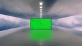 Mock up of green screen billboard futuristic plane tunnel between clouds. Space, technology concept for promotion, advertisement Royalty Free Stock Photo