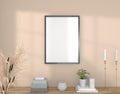 Mock up grey picture frames on the wall