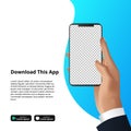 Mock up hand holding smarthphone app for download software Royalty Free Stock Photo