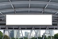 Mock up hanging white rectangle billboard at footbridge with cityscape background Royalty Free Stock Photo