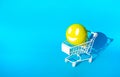 Mock up hapiness emoticon ball on cart,trolley for supermarket shopping concepts idea