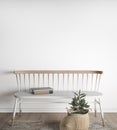 Mock up home interior, farmhouse bench with white background, empty wall, 3D rendering , 3D illustration Royalty Free Stock Photo