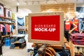 Mock up horizontal advertising banner at fashion clothing shop Royalty Free Stock Photo