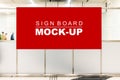 Mock up horizontal signboard advertising on partition Royalty Free Stock Photo