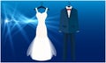 Mock up illustration of couple wedding dress on abstract background