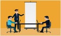 Mock up illustration of empty roll up stand in business meeting