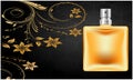Mock up illustration of male perfume on abstract gold background