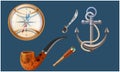 Mock up illustration of treasure hunt game equipment on abstract backgrounds