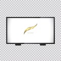 Mock-up of 4K TV flat screen LED, plasma, realistic illustration, White blank monitor mockup. wide flatscreen monitor hanging on Royalty Free Stock Photo