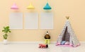 Mock up Kids room interior decorated,  wall in child room with Picture frame, 3d rendering illuatration. Royalty Free Stock Photo