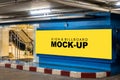 Mock up large horizontal billboard at corridor in car park