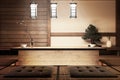 Mock up - Living room with lamp, wooden table decoration and bonsai tree. 3D rendering