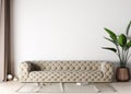 Mock up living room in modern interior background, beige sofa in Scandinavian style, 3D render, 3D illustration Royalty Free Stock Photo