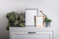 Mock up made from photo frame in scandinavian minimalist interior with succulents