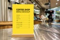 Mock up menu of coffee with acrylic frame