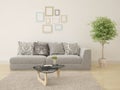 Mock up a modern bright living room with a compact stylish sofa.