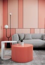Mock up modern interior background, peach room with sofa and table, minimal style, 3D render, 3D illustration Royalty Free Stock Photo