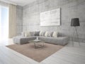 Mock up a modern living room with a gray corner sofa.