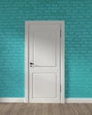 Mock up Modern loft white door and mint brick wall on wooden floor. 3D rendering